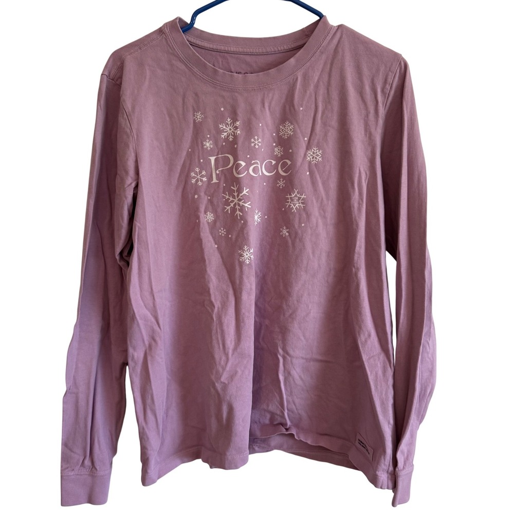 Life is Good women's long sleeve purple winter snow peace shirt large